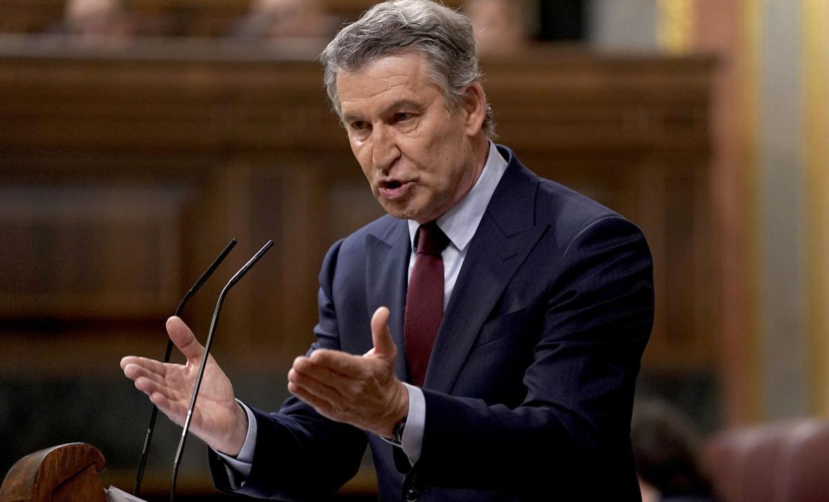 Madrid. 25.03.2026. Comparecencia de Alberto Núñez Feijóo, líder de la oposición en el Congreso de los Diputados tras para informar el presidente del gobierno sobre la posición del Gobierno de España ante la guerra en Oriente Próximo. POLITICA. PP