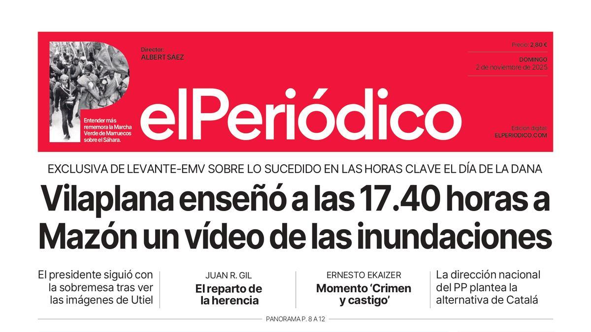 La portada de EL PERIÓDICO del 2 de noviembre de 2025