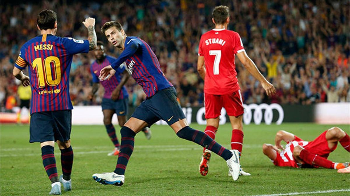 Piqué compensó su flojo partido en defensa con un gol que vale un punto