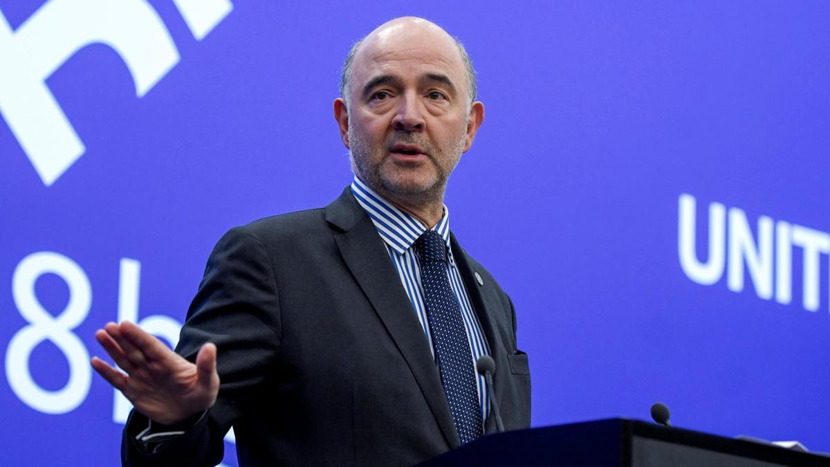 EU Economic and Financial Affairs Commissioner Moscovici speaks during a news conference at the Informal meeting of economic and financial affairs ministers in Sofia