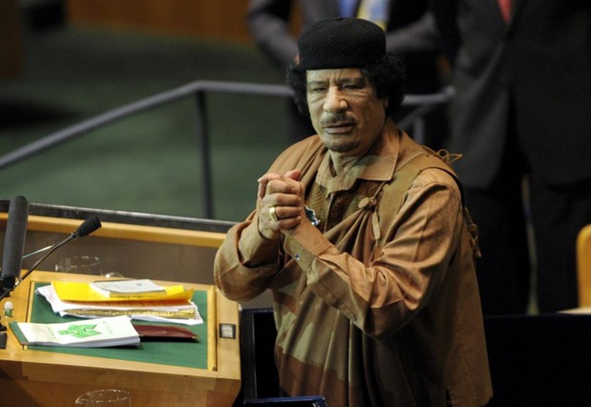 (23/9/2009) El líder libio pronuncia un discurso en la apertura de los debates de la 64ª Asamblea General de la ONU.