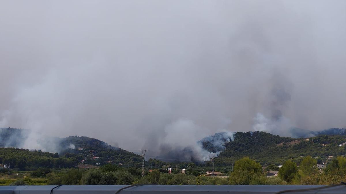 Otra imagen de los alrededores de Betxí donde este domingo trabajan contra el fuego los bomberos de Castelló.