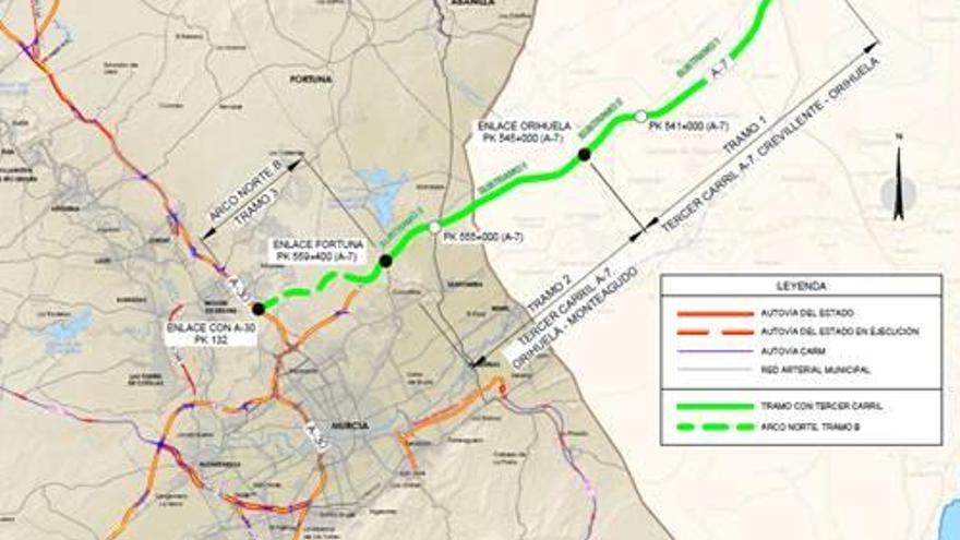 Fomento dará en concesión durante 10 años el mantenimiento y la construcción de un tercer carril en la autovía a Murcia