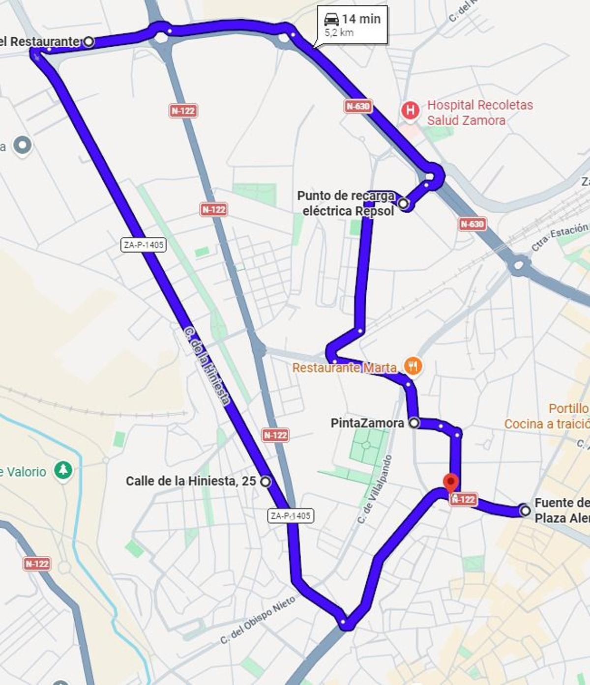 Una de las tres rutas de los autobuses nocturnos gratuitos de Zamora.