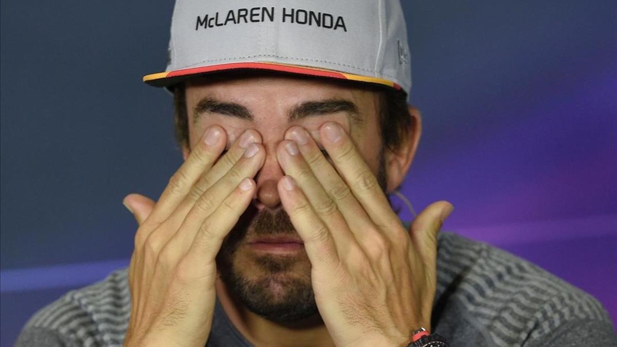 Fernando Alonso en la rueda de prensa del Circuit de Catalunya