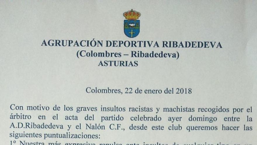 El Ribadedeva pide perdón al trío arbitral y promete expulsar a los autores de los insultos