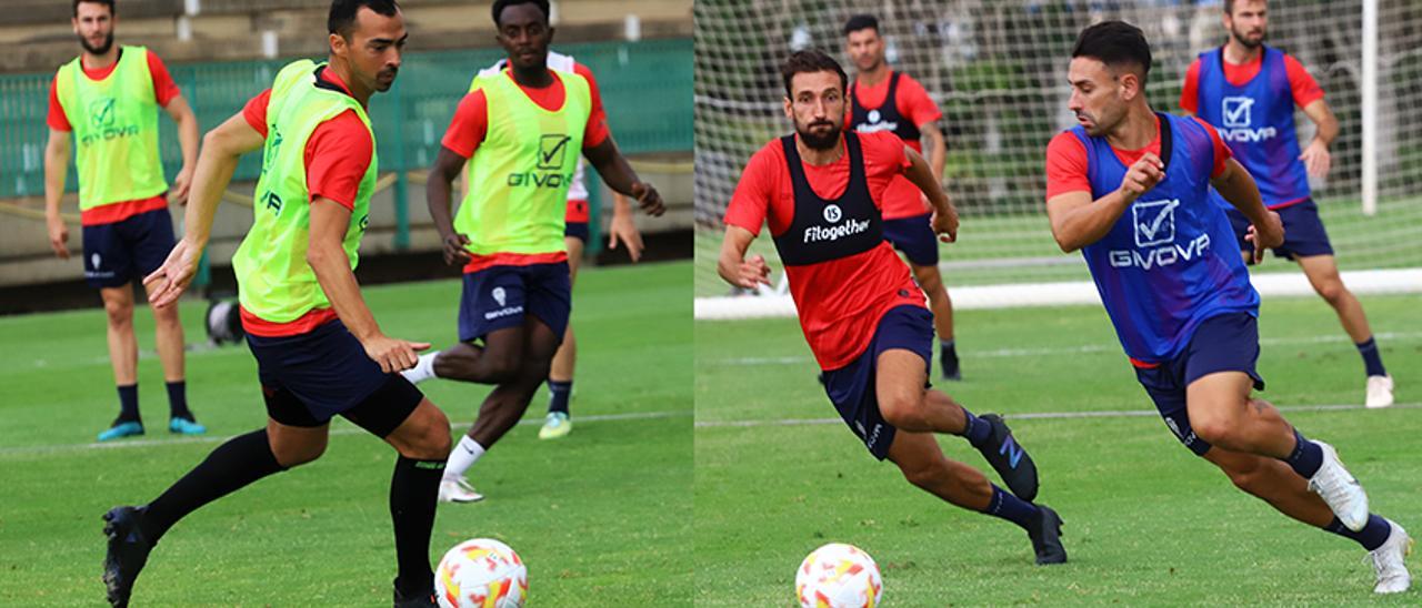 De las Cuevas y Kike Márquez, durante un entrenamiento del Córdoba CF, esta semana.