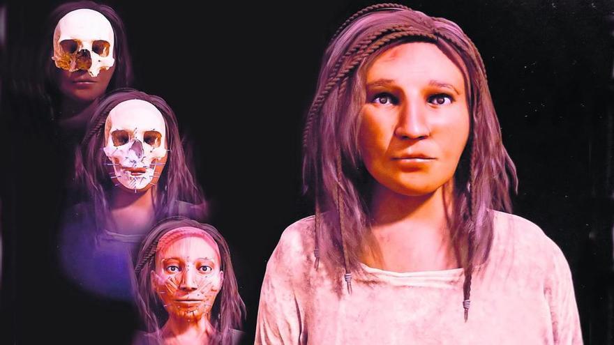 Reconstrucción facial de una aborigen guanche a partir de los restos de un cráneo, textiles y de otras costumbres, como las trenzas