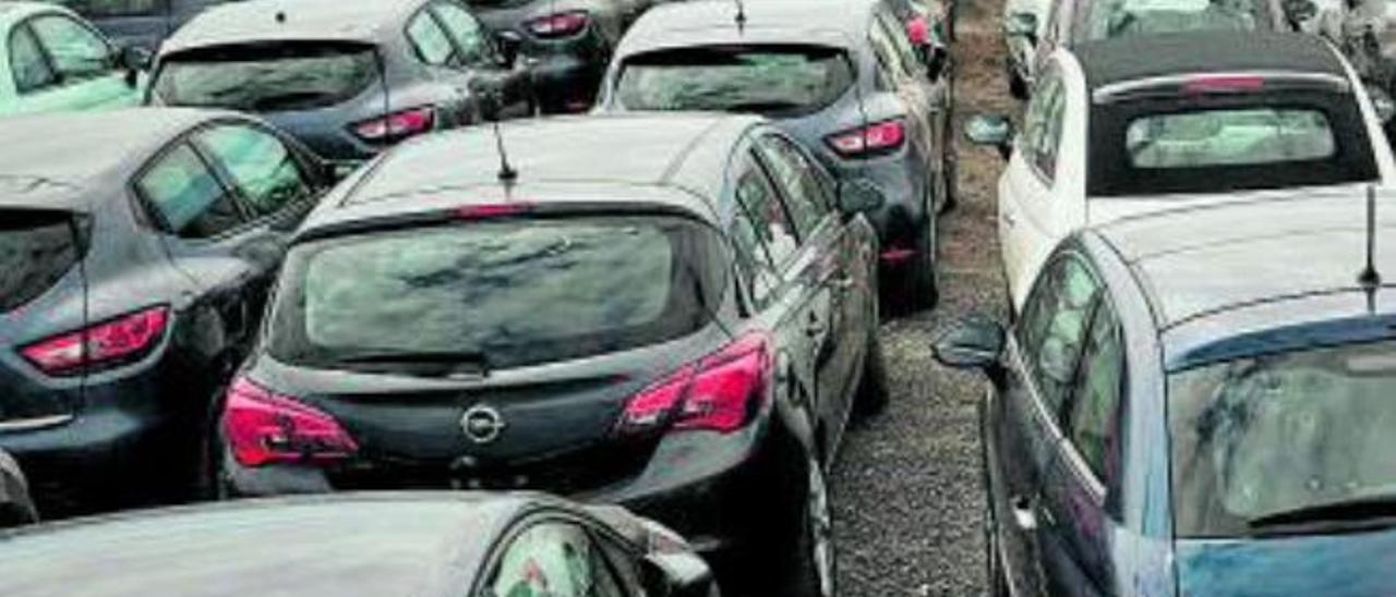 Coches de alquiler en un descampado del aeropuerto de Tenerife Sur en marzo.