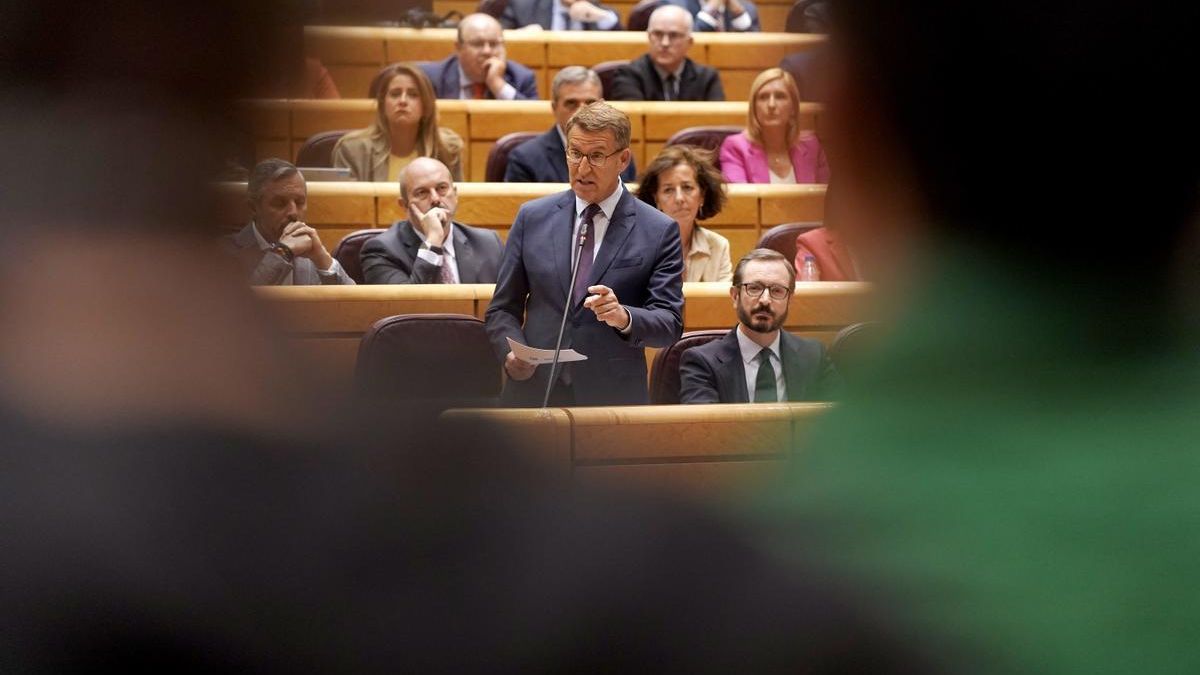 Alberto Núñez Feijóo, este martes 16 de mayo, en el control al Gobierno en el Senado.