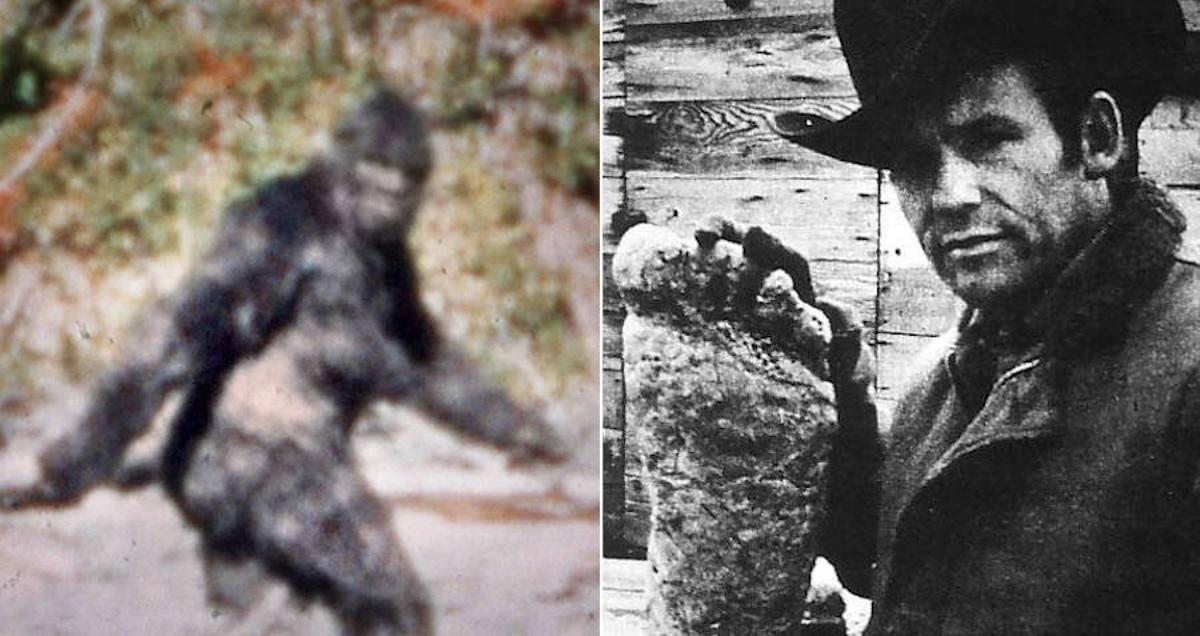 A la izquierda, el 'bigfoot' que filmó Roger Patterson en 1967. A la derecha, el propio Patterson con el molde de una supuesta huella de la criatura