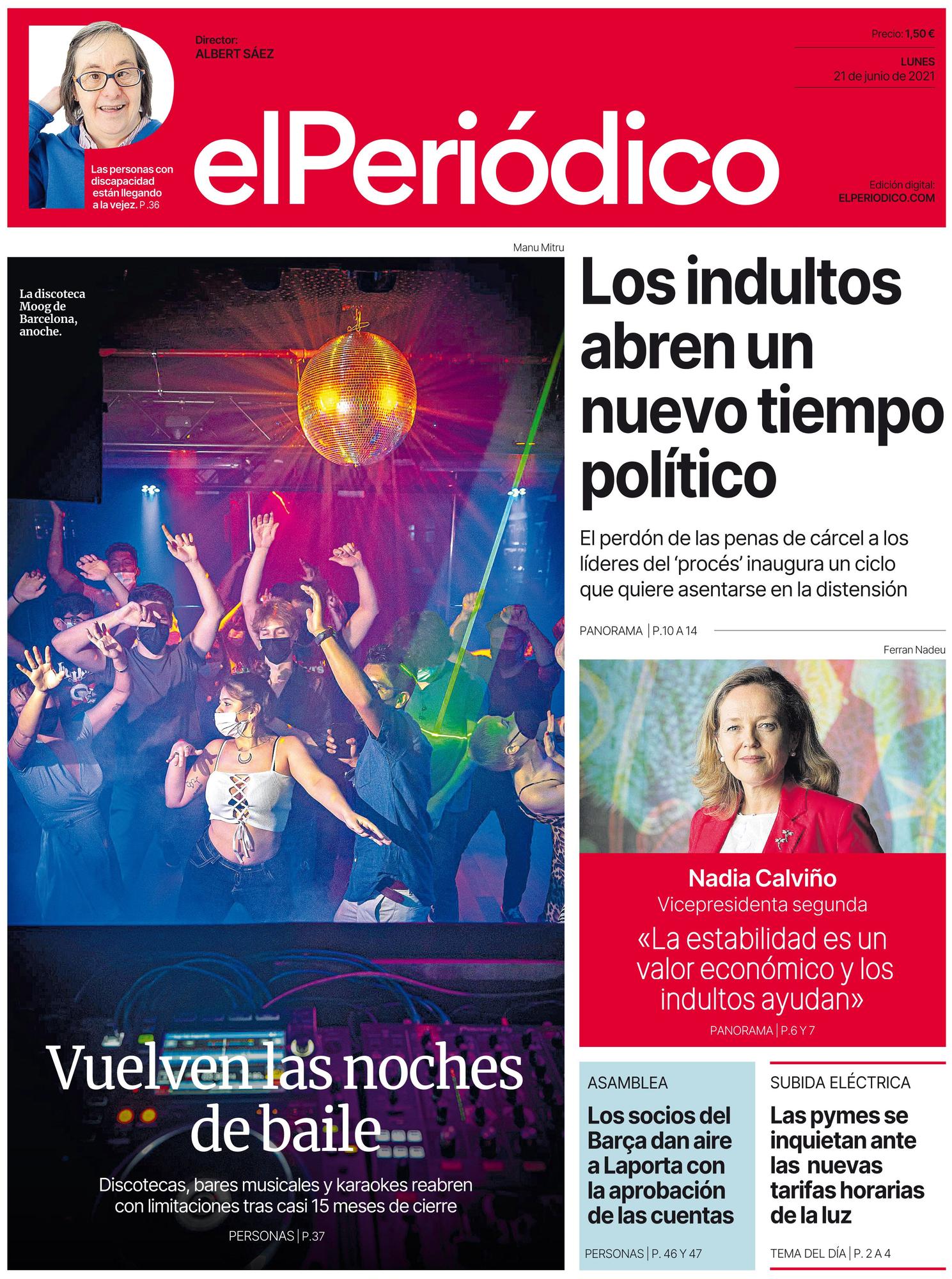 La portada de EL PERIÓDICO del 21 de junio de 2021