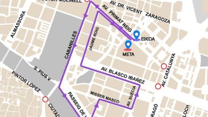Calles cortadas hoy en Valencia por la Carrera Universitat de València