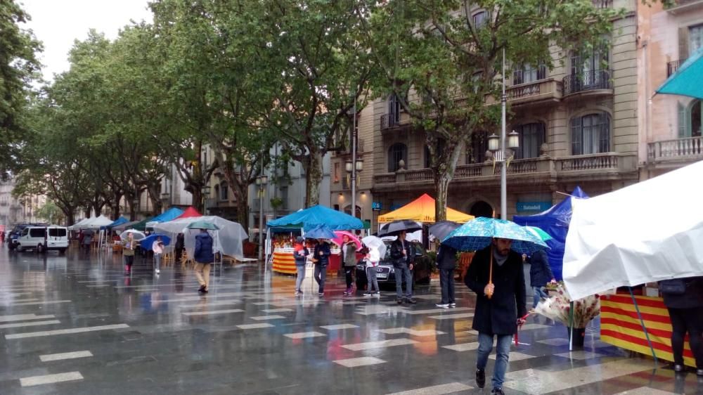 Sant Jordi marcat per la pluja a Figueres