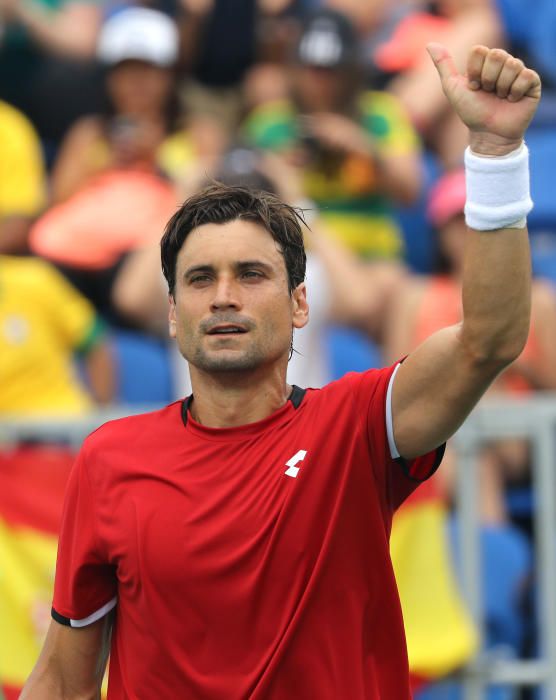 David Ferrer celebra su pase a segunda ronda.