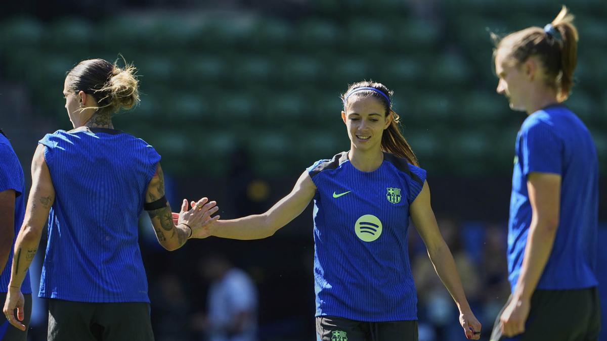 El FC Barcelona femenino durante el entrenamiento de este viernes en Lisbo para disputar mañana la final de la Liga de Campeones femenina contra el Arsenal