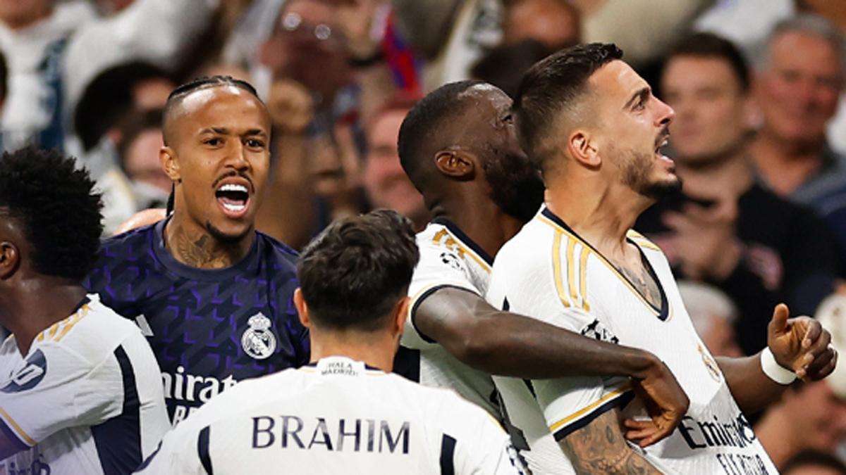Joselu, celebrando un gol con el Real Madrid