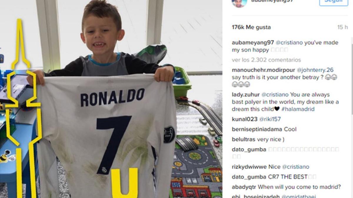 La imagen que Aubameyang subió a Instagram protagonizada por su hijo