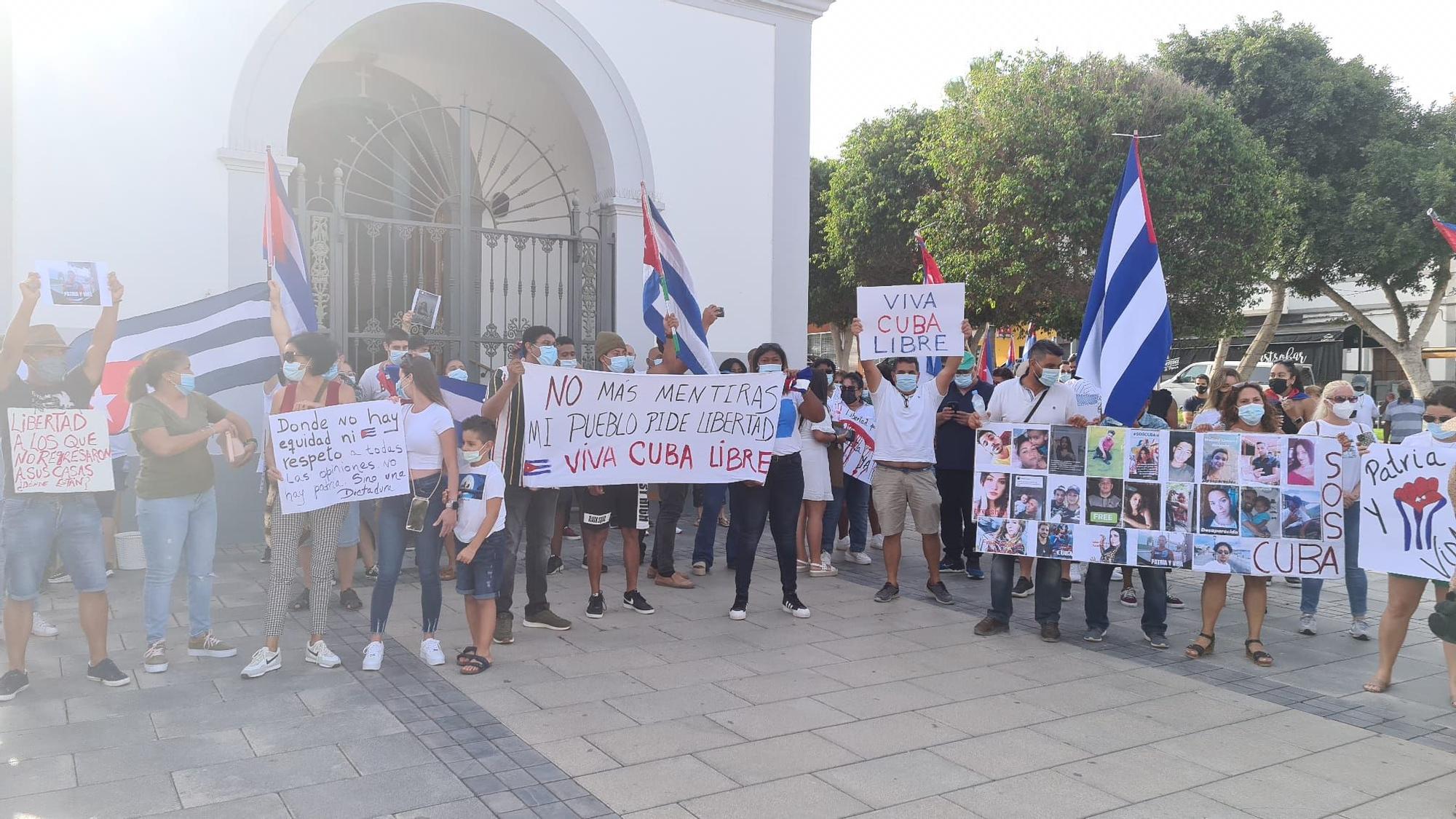 Protesta de la comunidad cubana en Puerto del Rosario, en Fuerteventura (17/07/2021)