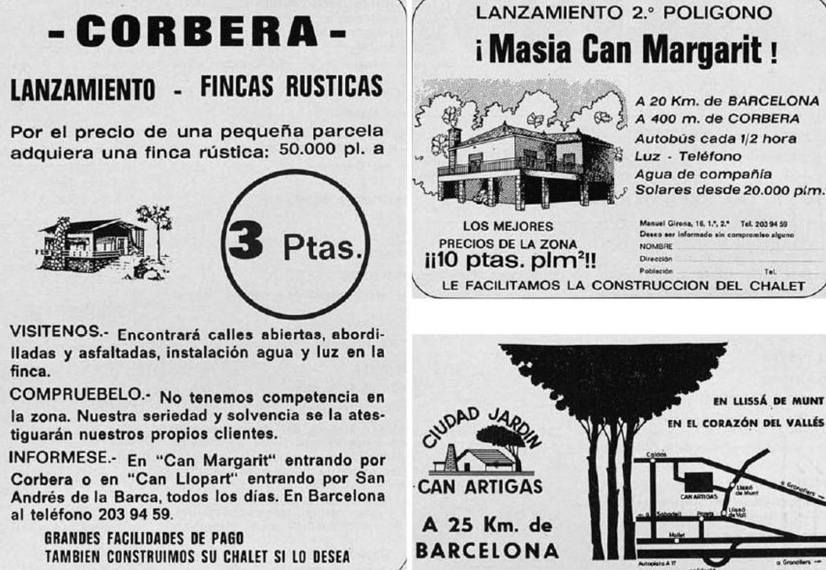 Anuncio que se buzoneaba en casas de Barcelona durante el franquismo promocionando la venta de fincas rústicas en la zona de Corbera.