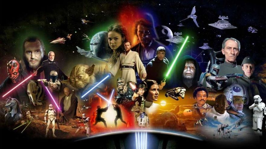 Un fotomontaje que incluye los principales personajes de la saga "Star Wars.