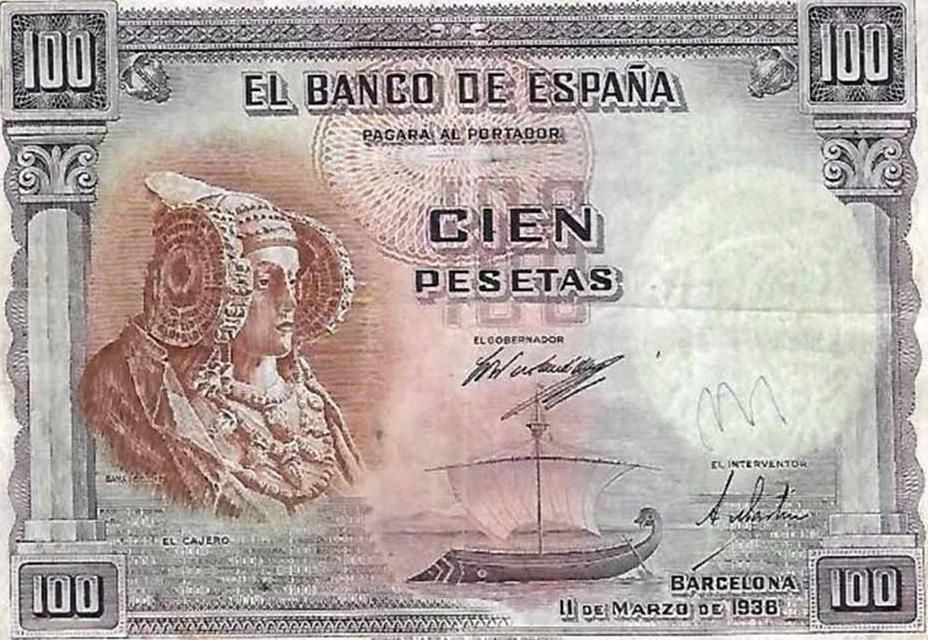 Billete de 100 pesetas de 1936