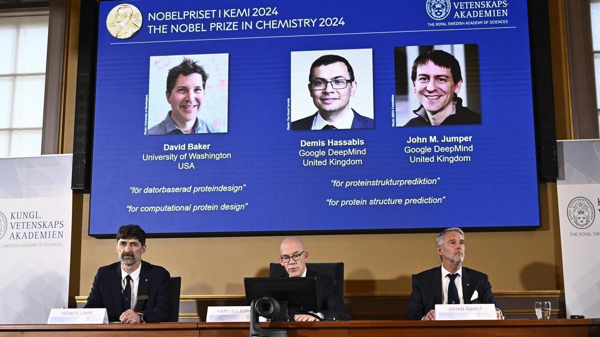 Baker, Hassabis y Jumper, galardonados con el Premio Nobel de Química.
