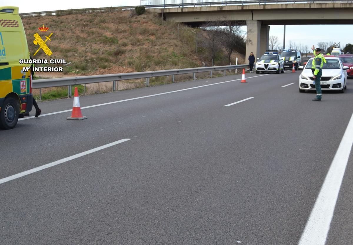 La Guardia Civil en el lugar del accidente, cerca de Utebo.