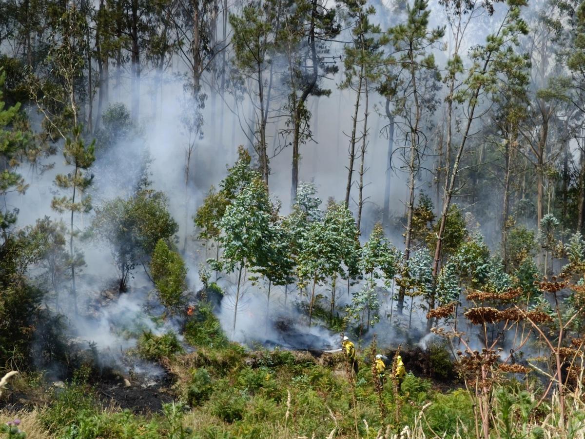 Brigadistas trabajando en las labores de extinción en Nande - Laxe.