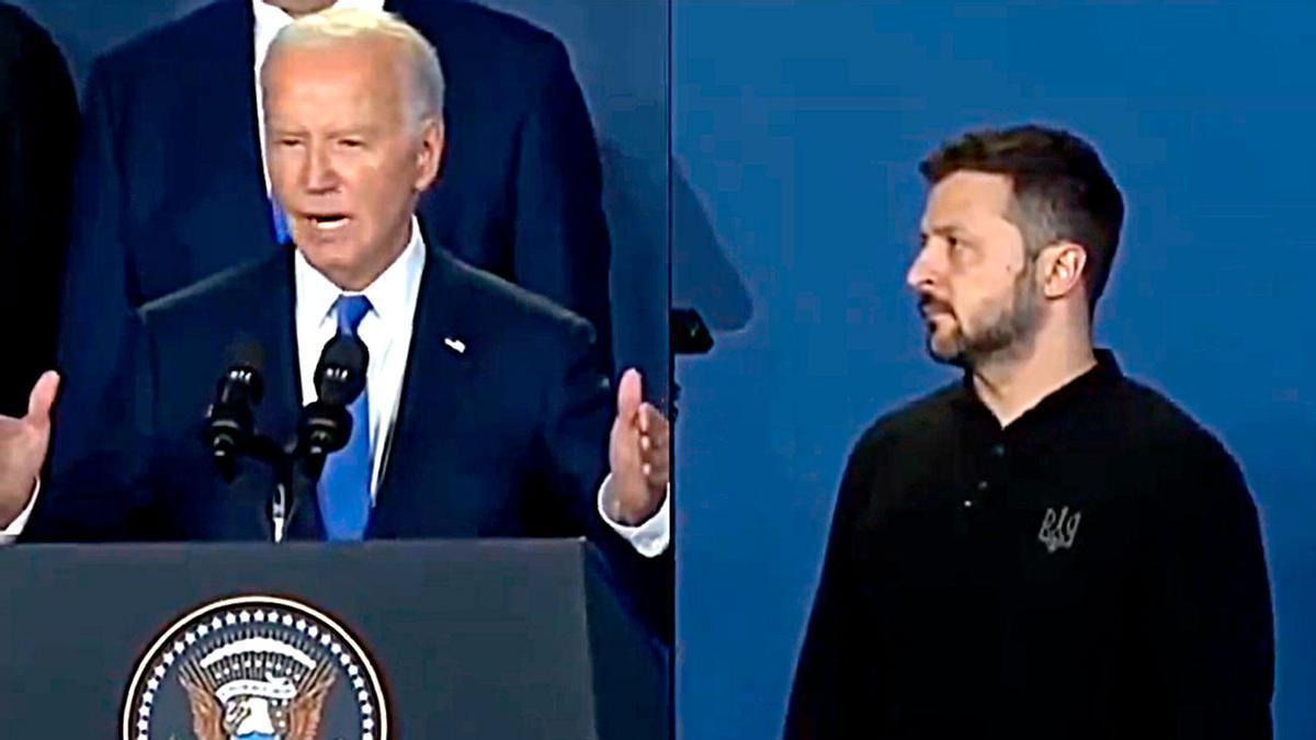 Momento en el que Biden llama Puitin a Zelenski.