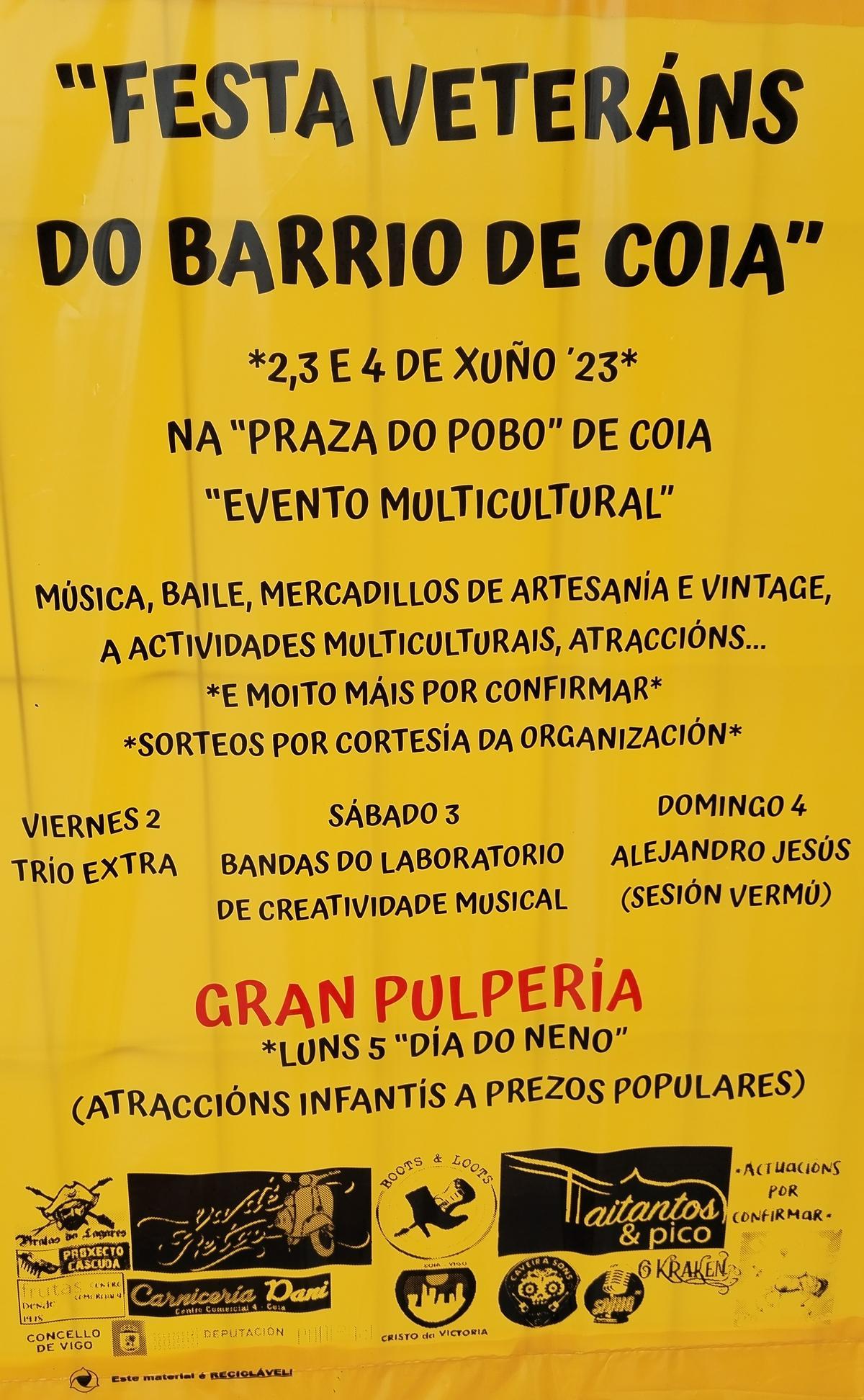 Cartel de las celebraciones en Coia.