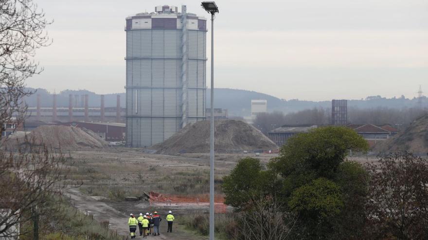 El personal del Puerto de Avilés recorre el suelo liberado de Baterías de Coque.  | MARA VILLAMUA