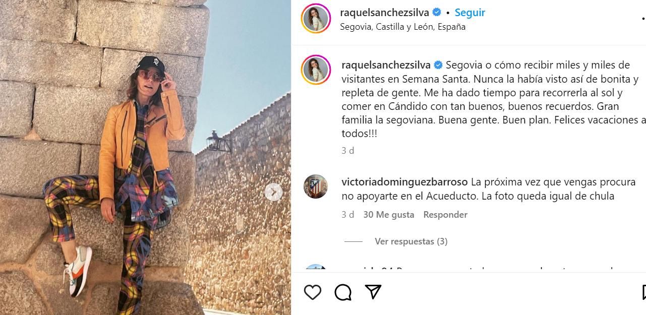 Pantallazo del Instagram de Raquel Sánchez Silva donde publicó la polémica fotografía.