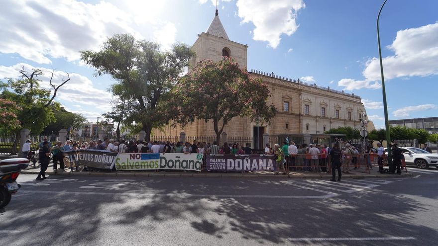 Unas 200 personas claman ante el Parlamento andaluz contra la ley de regadíos de Doñana