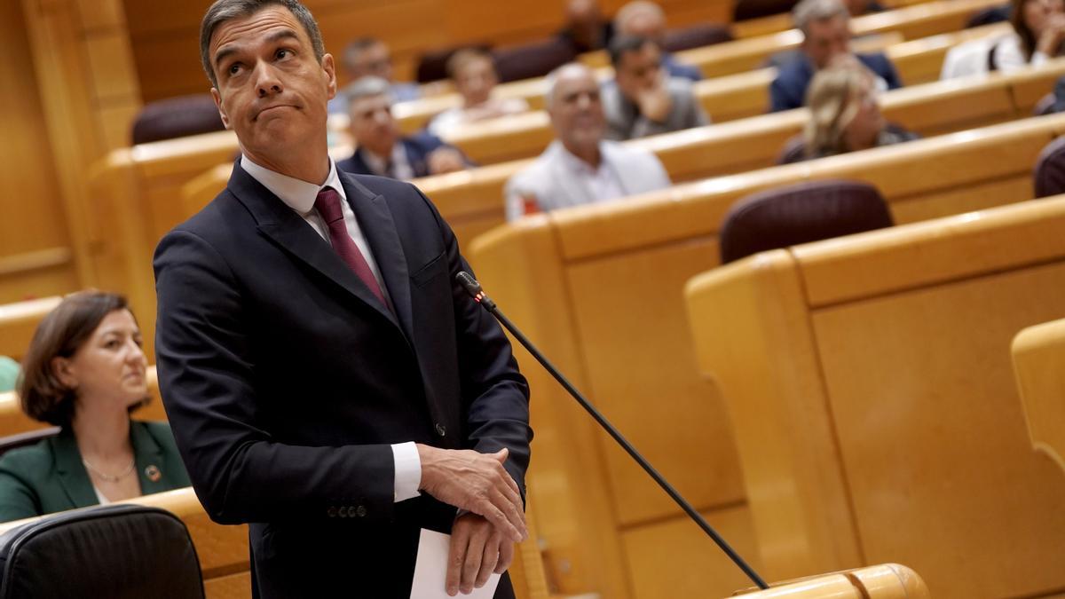 Pedro Sánchez, durante la sesión de control al Gobierno en el Senado.