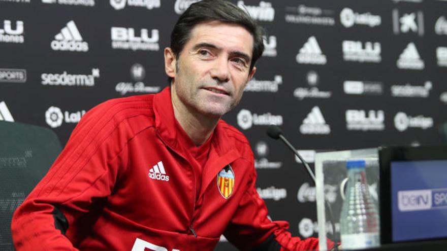 Marcelino en la rueda de prensa previa al Getafe-Valencia.