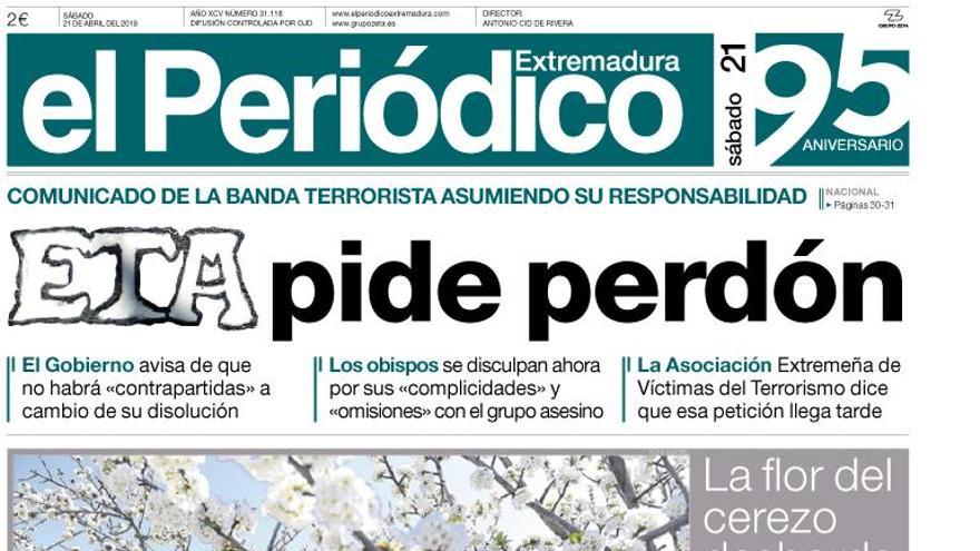 Esta es la portada de EL PERIÓDICO EXTREMADURA correspondiente al día 21 de abril del 2018