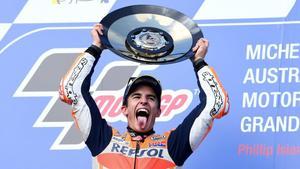 Marc Márquez (Honda) celebra a gritos su victoria en Australia.