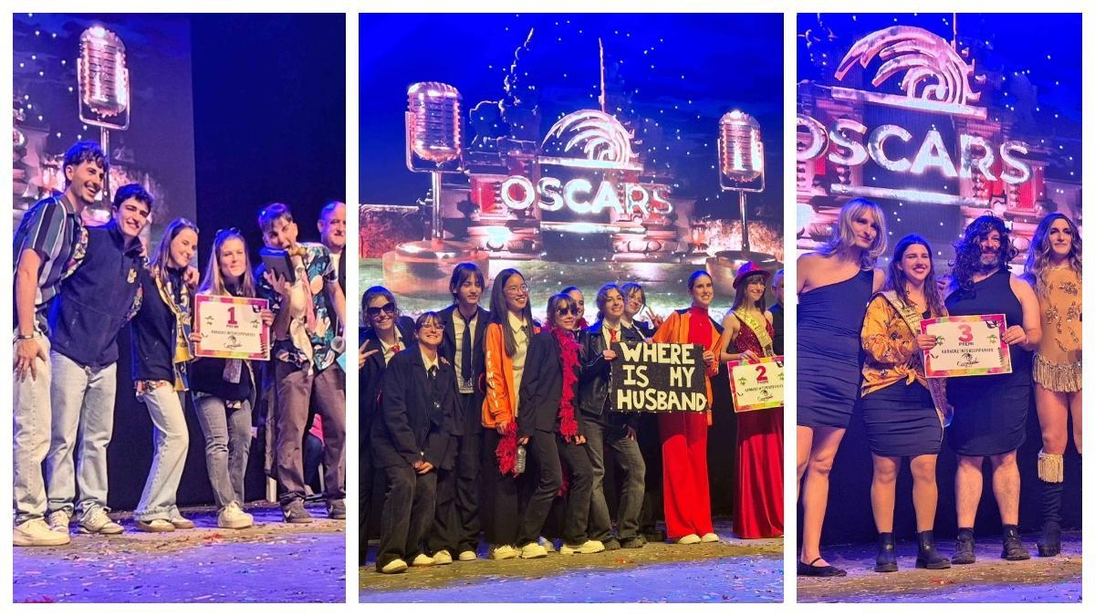 Foto con las tres comparsas que se llevaron los tres primeros premios.