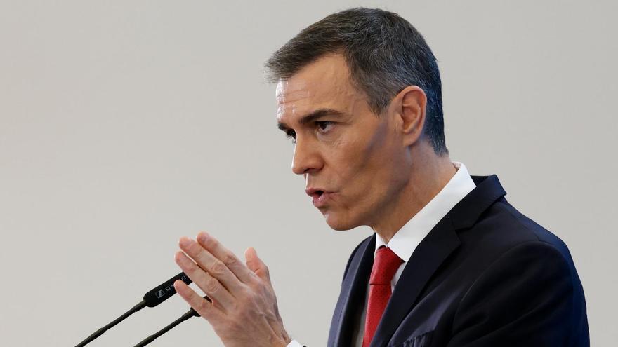 El presidente del Gobierno y líder del PSOE, Pedro Sánchez, este lunes en el balance de año del Ejecutivo.