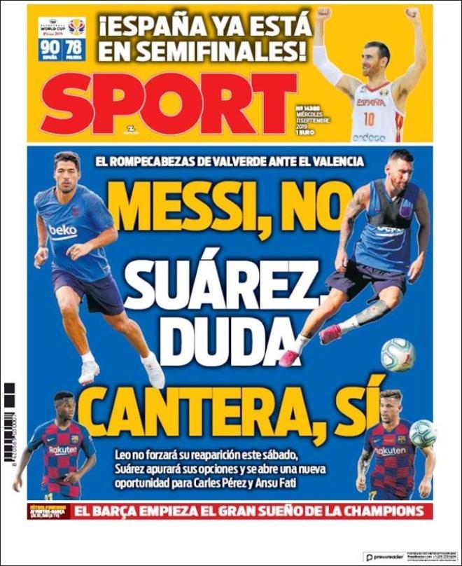 Esta es la portada de Sport de este 11 de septiembre