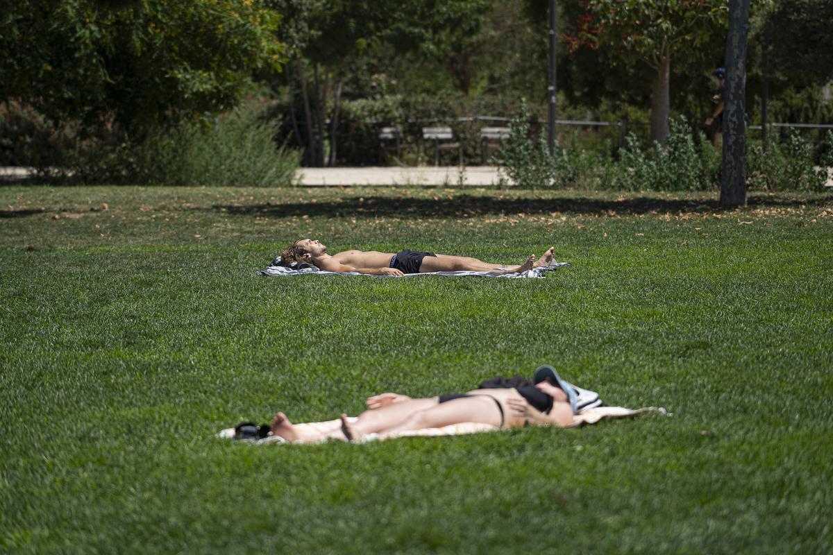 Expats y turistas normalizan tomar el sol en parques urbanos, incluso en bikini o bañador en Barcelona