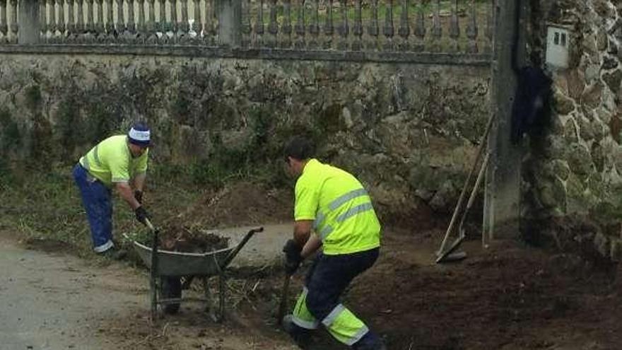 Trabajadores de las brigadas municipales limpian un vial.  // S.A.