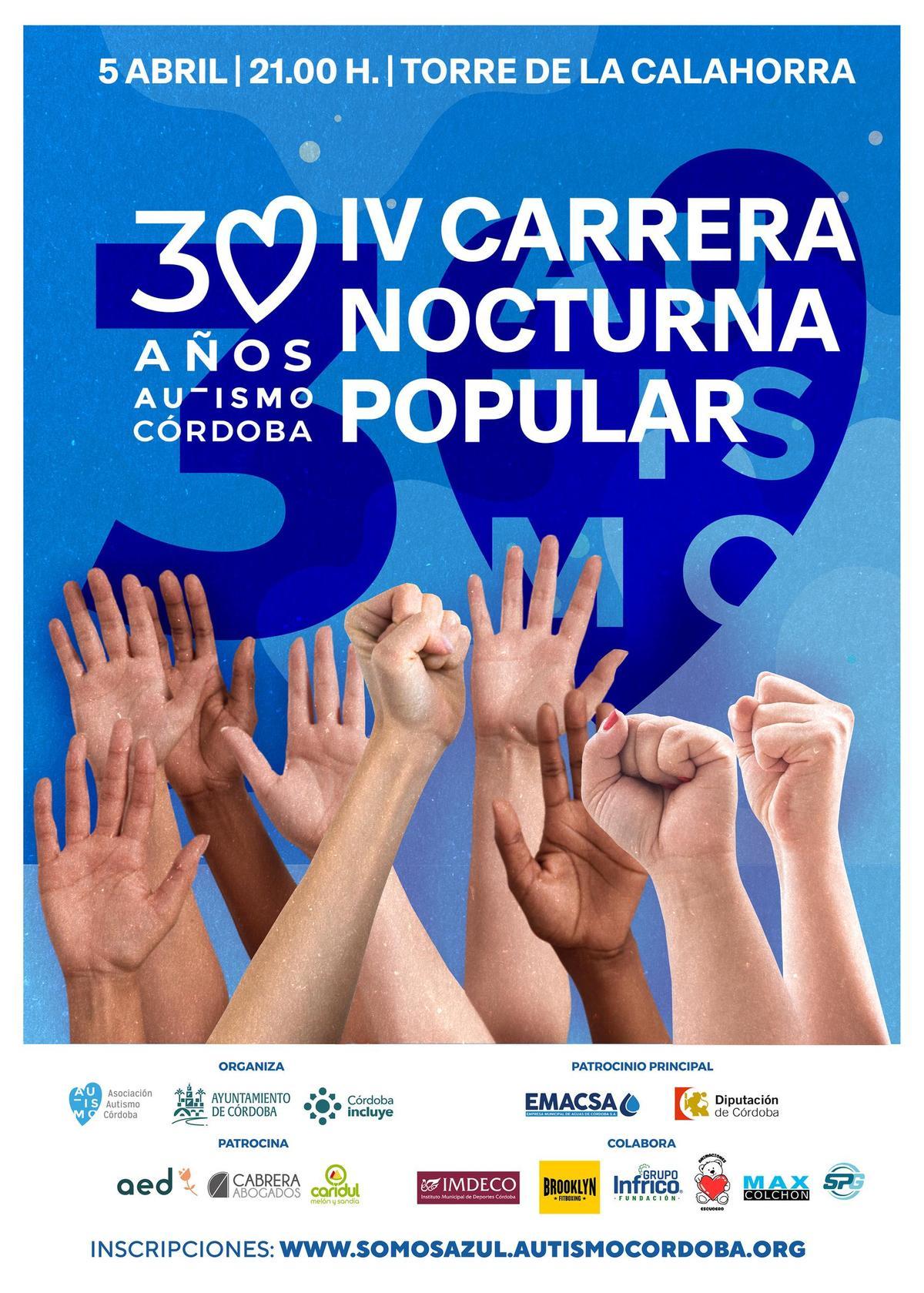 Cartel IV Carrera Nocturna por el Autismo SomosAzul 2025.