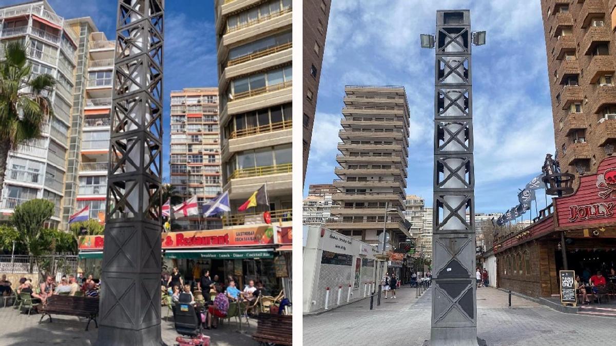 Las columnas &quot;Andreas&quot; en el paseo de Levante de Benidorm.