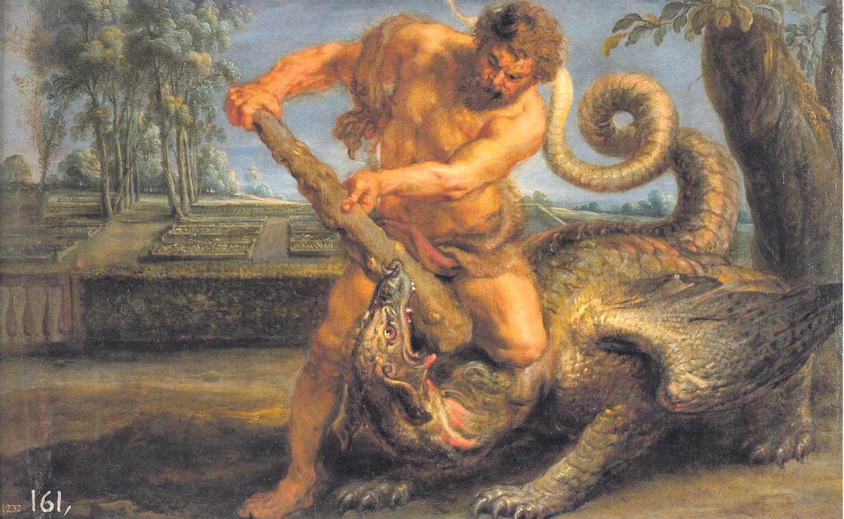 ‘Hércules matando al dragón del jardín de las Hespérides’ (1635-1640), oleo sobre lienzo del pintor flamenco Pieter Paul Rubens expuesto temporalmente en el Museo del Prado.