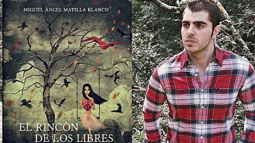 El periodista zamorano Miguel Ángel Matilla, junto a la portada de su última novela, &quot;El rincón de los libres&quot;.