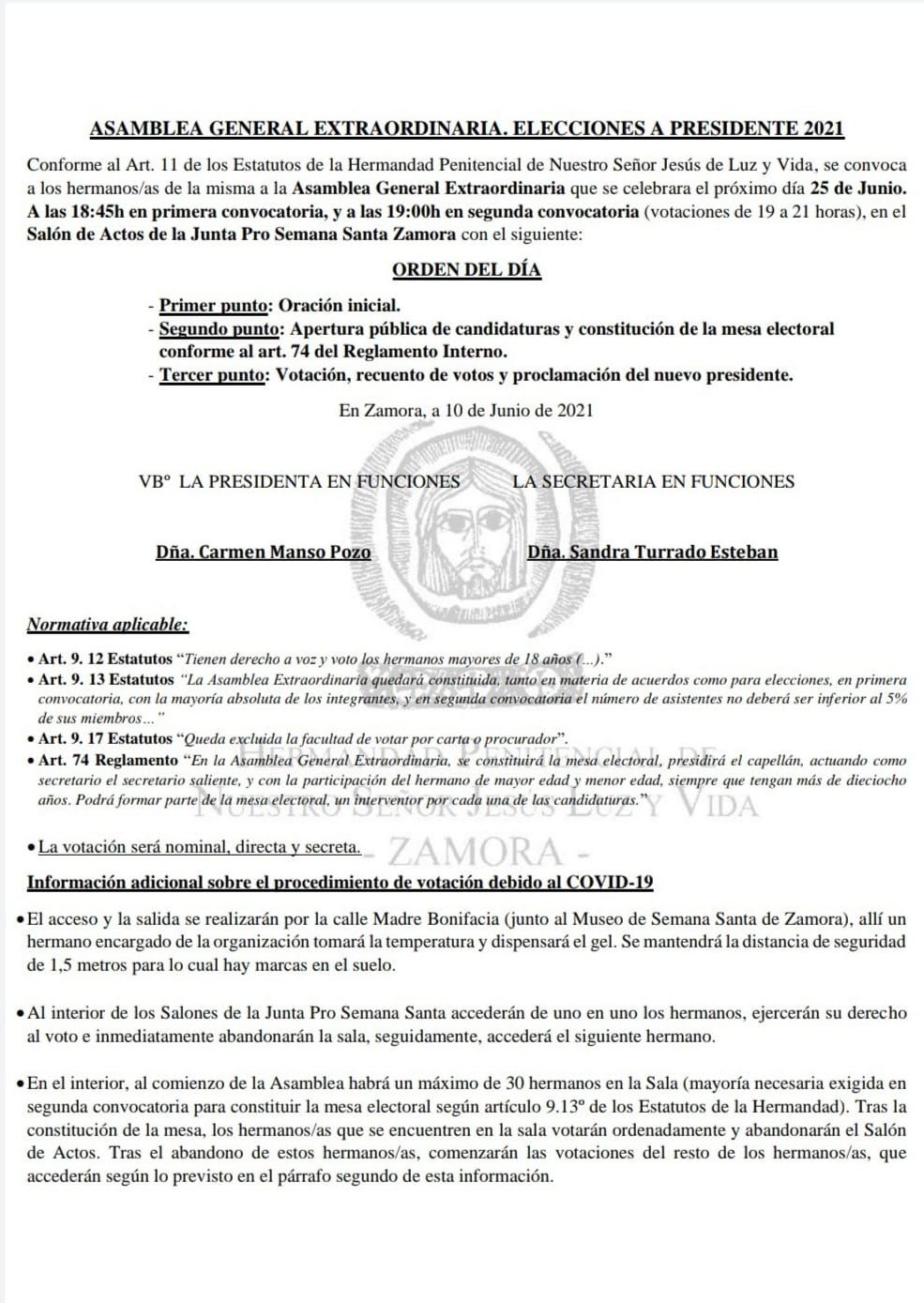 Convocatoria de la asamblea Jesús Luz y Vida