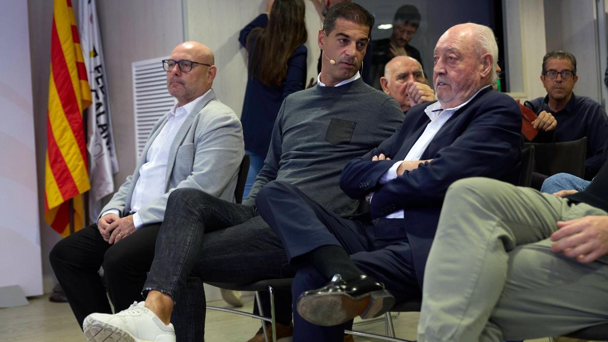 Gerard López, seleccionador de Catalunya, y Joan Soteras, presidente de la Federació Catalana de Futbol