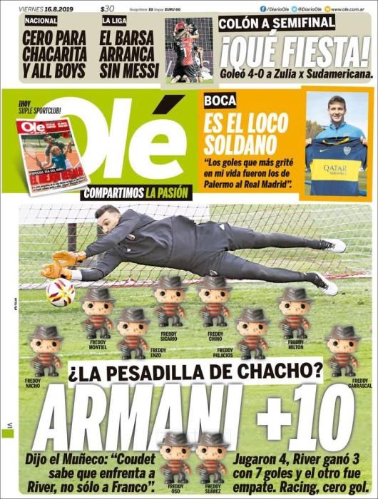 Portada OLÉ viernes 16 agosto 2019